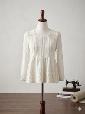 American Eagle Outfitters Cream Lace-Panel Peasant Tunic